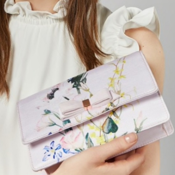 Ted Baker London Hania Elegant Bow Evening Clutch floral gold strap new - Picture 3 of 16